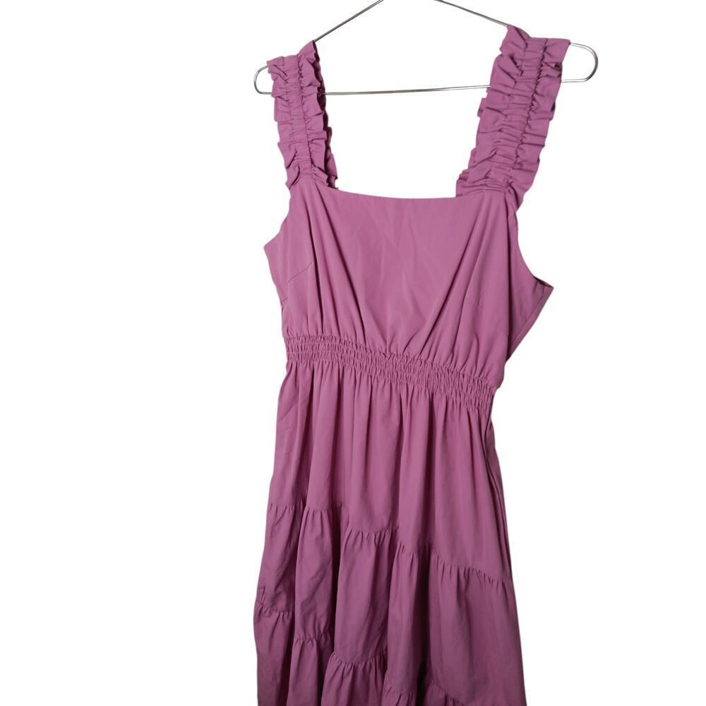 New Easel Los Angeles Tiered Midi Pink Ruffle Strap Pockets Cotton Dress S - Picture 6 of 16
